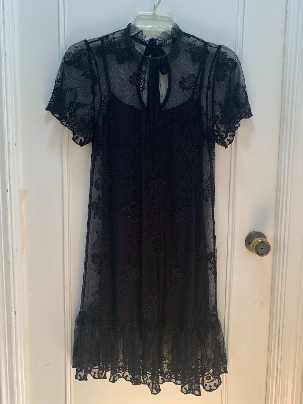 Widow Dolls Kill Sheer Lace Goth Maxi Ruffle Ren Faire Dress *WITH SLIP